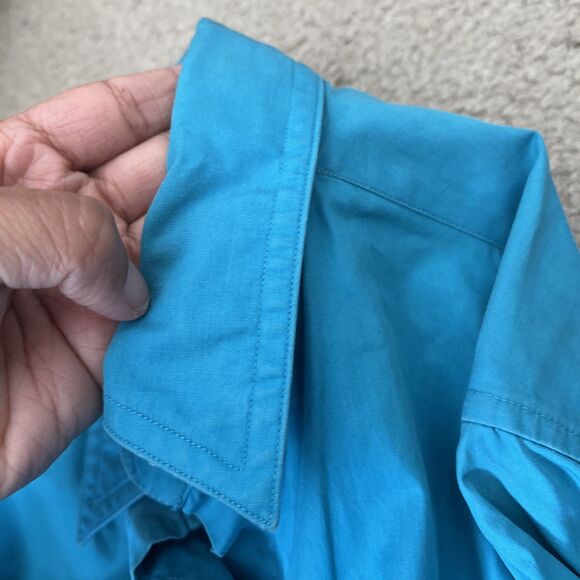 Vtg 80s Ellen Tracy Shirt 10 Cotton Baby Blue Western Cowgirl Ranch Barn w/stain - Picture 10 of 10